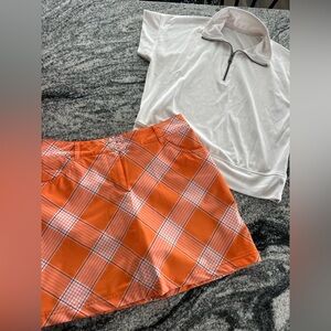 Slazenger Vibrant Orange Plaid Skirt with White Top